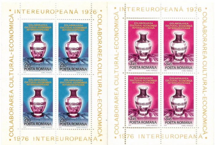 Colitele Colab. Cultural - Ec. Intereurop. (pereche blocuri de 4), 1976 - NEOBL.