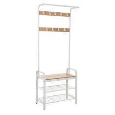 Cuier cu 2 rafturi pentru incaltaminte, Vasagle, banca, pal si metal, bej, 72x33.7x183 cm