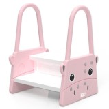 Scaunel Inaltator pentru Copii Tip Scara cu Manere Linomag&reg;, Doua Trepte, cu Suprafata Antialunecare, pentru WC, Baie si Bucatarie, 61x40x46cm, Roz /