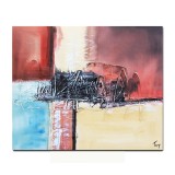 Tablou abstract pictat manual, Fantezie in abstract 11, 60x50cm ulei pe panza in relief efect 3D, gata de agatat pe perete