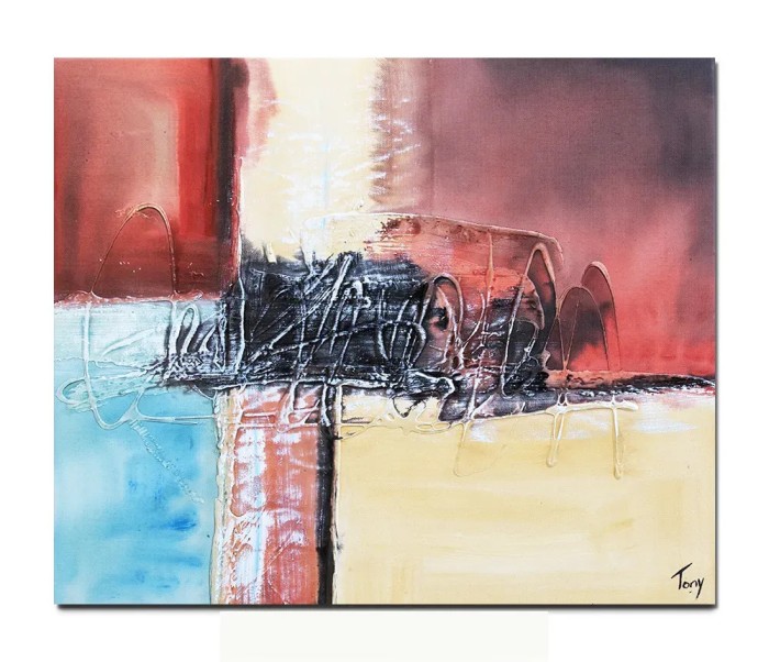 Tablou abstract pictat manual, Fantezie in abstract 11, 60x50cm ulei pe panza in relief efect 3D, gata de agatat pe perete