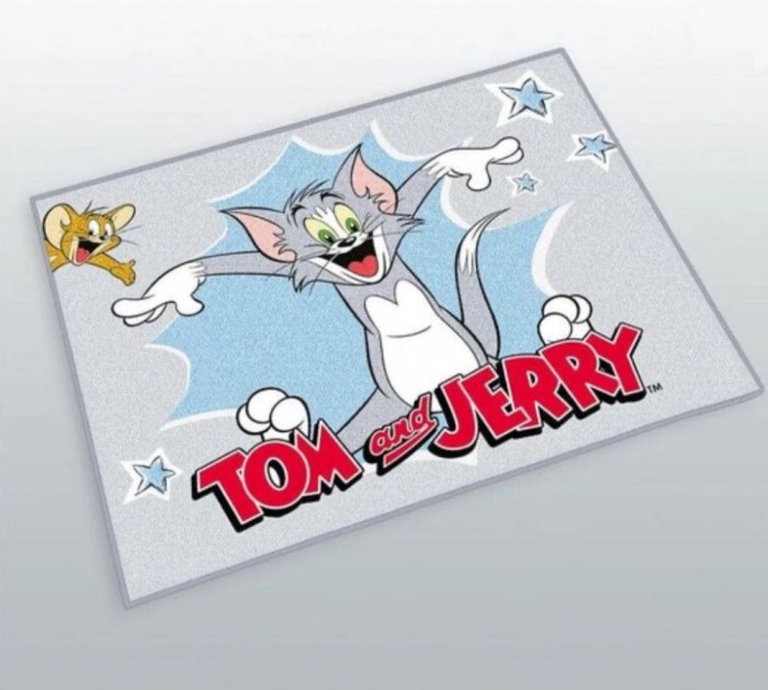 Covor Tom și Jerry , 100 cm x 120 cm, Antiderapant, Rezistent la Uzura, Gri/Multicolor