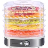 Deshidrator de alimente Daewoo DD450W, 400 W, 5 tavi, temperatura reglabila 35-70&deg;C, ventilator integrat, inox