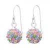 Cercei Argint 925 Femei, Minge cu Cristale Multicolor, 10mm, Tortita. Cercei argint dama cu pietre