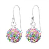 Cercei Argint 925 Femei, Minge cu Cristale Multicolor, 10mm, Tortita. Cercei argint dama cu pietre