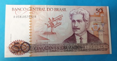 50 Cruzados nedatata anii 1980 Bancnota veche Brazilia foto