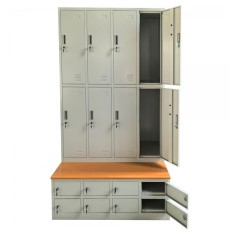 Vestiar metalic Premium cu 16 usi (8 usi imbracaminte + 8 usi incaltaminte) SI BANCUTA, 1200x800x2156 mm (LxlxH), PLUS