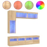 Cumpara ieftin Comode TV de perete cu lumini LED, 7 piese, stejar sonoma