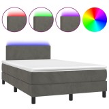 Cumpara ieftin Pat cu arcuri, saltea si LED, gri inchis, 120x200 cm, catifea