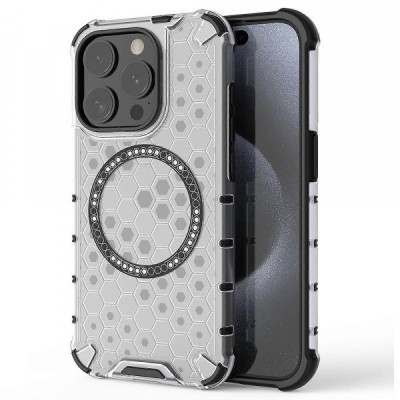 Husa MagSafe pentru Apple iPhone 15 Pro Max, Techsuit, HoneyComb Shield, Alba foto