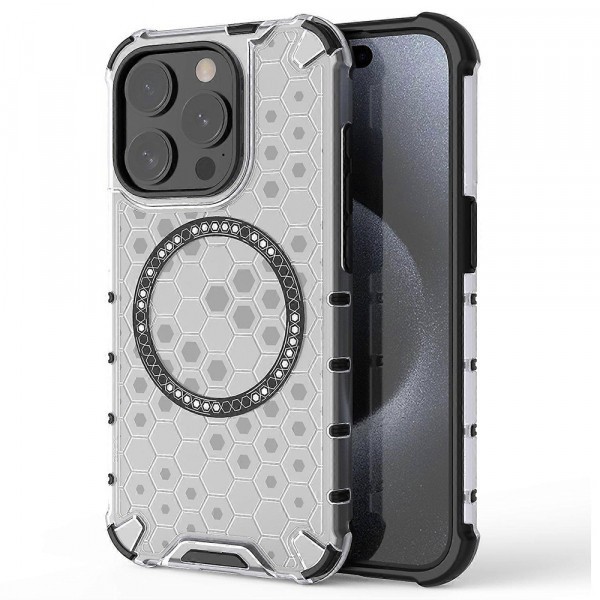 Husa MagSafe pentru Apple iPhone 15 Pro Max, Techsuit, HoneyComb Shield, Alba