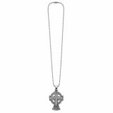 Cumpara ieftin Colier argintiu lungime lant 61 cm ajustabil cu cruce celtica 3 x 2 cm, lant cu bile, 2 fete, Rastignirea Domnului Iisus Hristos, Sfantul Arhanghel Mi