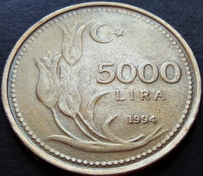 Moneda 5000 LIRE - TURCIA, anul 1994 * cod 2258 B - model MARE foto