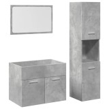 Cumpara ieftin Set mobilier de baie, 3 piese, gri beton, lemn compozit