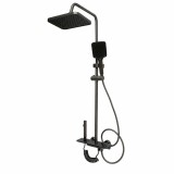 Set dus multifunctional cu termostat, 4 functii de curgere a apei, pipa cada, dus dreptunghiular tip ploaie, para de dus, dus bideu, grafit mat, alumi