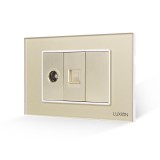 Cumpara ieftin Priza TV + Internet Luxion 3M, Rama Sticla, Standard Italian, Auriu