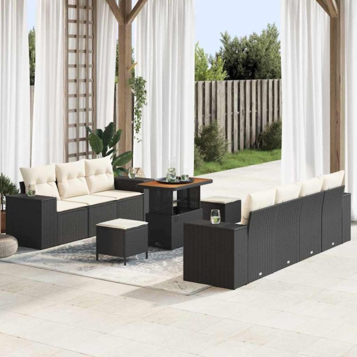 vidaXL Set de canapele pentru grădină cu pernă 10 pcs Negru și Crem 3363920