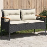 vidaXL Bancă de grădină cu perne, 116x62,5x74, negru, poliratan 368401