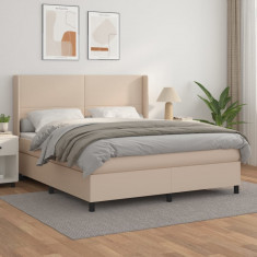 vidaXL Pat box spring cu saltea, cappuccino, 180x200cm piele ecologică