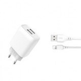 Incarcator Retea USB cu Cablu de date Lighting 8-Pin, XO-L57, 2 X USB, 2.4A, Alb, Blister