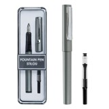 Set Stilou Gri Inchis Mat &amp; 1 Rezerva cu Cerneala