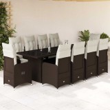 vidaXL Set bistro de grădină cu perne, 11 piese, maro, poliratan