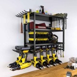 Raft pentru scule si unelte, din metal, cu montare pe perete, dimensiuni 60x41.5x24.5 cm, cu 4 compartimente de depozitare, carlige pentru agatare, ne