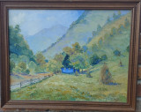 Karl Nicolaus (Nik) Voik - sat din Transilvania cu casa albastra, Peisaje, Ulei, Realism