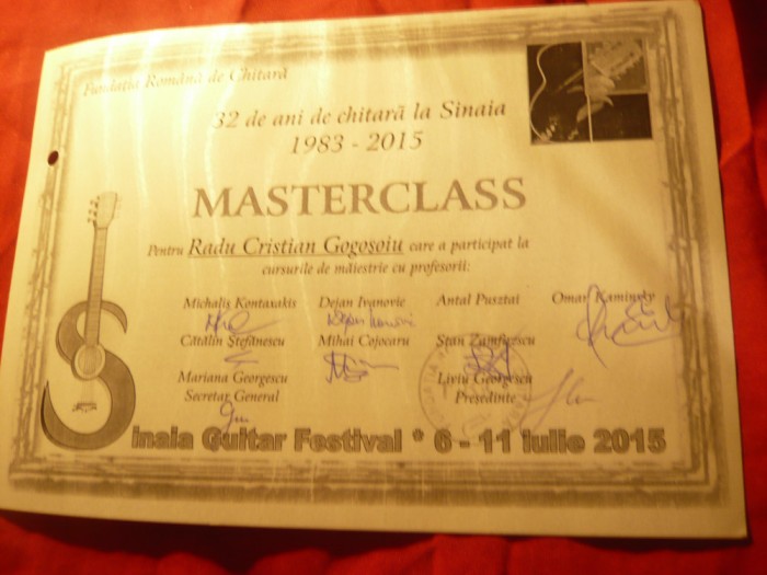 Diploma Master Class- Fundatia Romana de Chitara- Festival Internat.2015