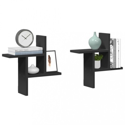 vidaXL Rafturi de perete, 2 buc., negru, 38x12x38 cm, lemn prelucrat 853246 foto