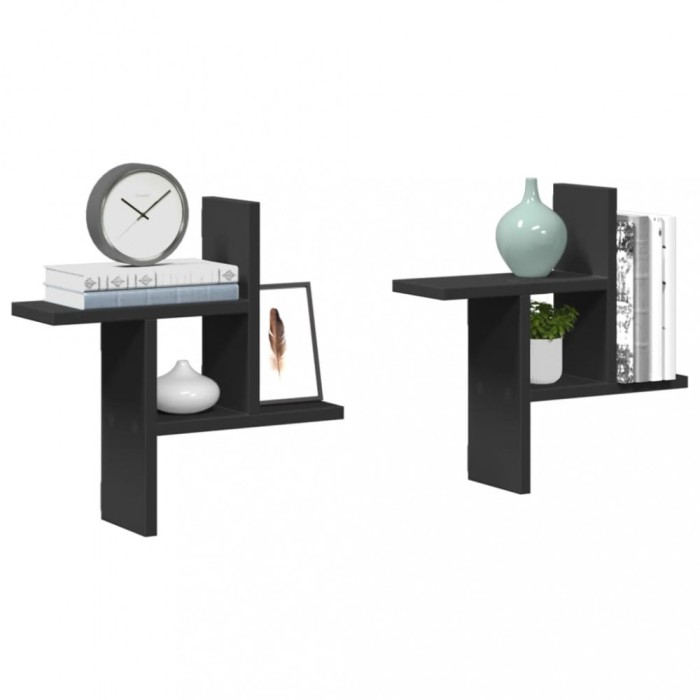 vidaXL Rafturi de perete, 2 buc., negru, 38x12x38 cm, lemn prelucrat 853246
