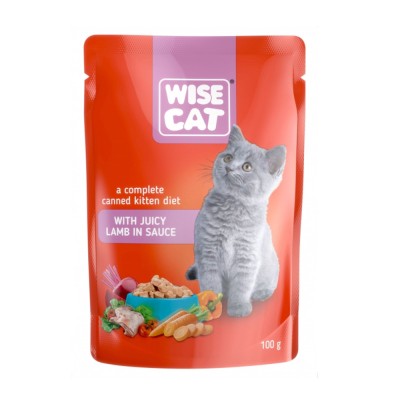 Wise Cat, Plicuri hrana umeda pentru pisoi, miel in sos, 24x100g foto