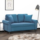vidaXL Canapea cu 2 locuri cu pernuțe, albastru, 120 cm, catifea