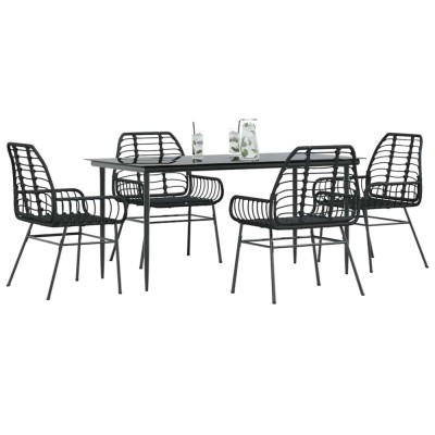 Gossi set de sufragerie de gradina 5 piese sticla neagra polirattan foto