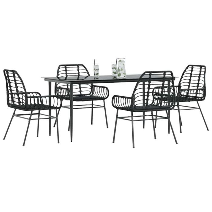 Gossi set de sufragerie de gradina 5 piese sticla neagra polirattan