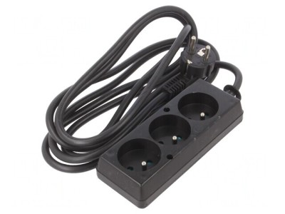 Prelungitor alimentare 3 prize PVC negru 3m 16A foto