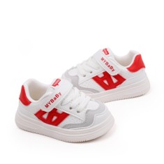 Adidasi albi cu insertii rosii pentru copii - MyBaby (Marime Disponibila: 9-12