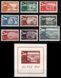 Iugoslavia Yugoslavia 1951, Mi #644-652 + Bl 5, Posta Aeriana, avion, vederi, ZEFIZ, MNH, cota 300 &euro;!, Aviatie, Nestampilat