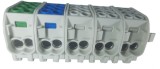Cleme de distributie derivatie pentru conexiuni trifazice 25mm &sup2; 16mm &sup2; Cu-Al montaj pe sina DIN 152A 4 intrari per pol clema, Omu System