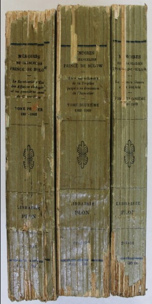 Memoires du chancelier prince de Bulow trad. in fr. de H. Bloch 3 vol.