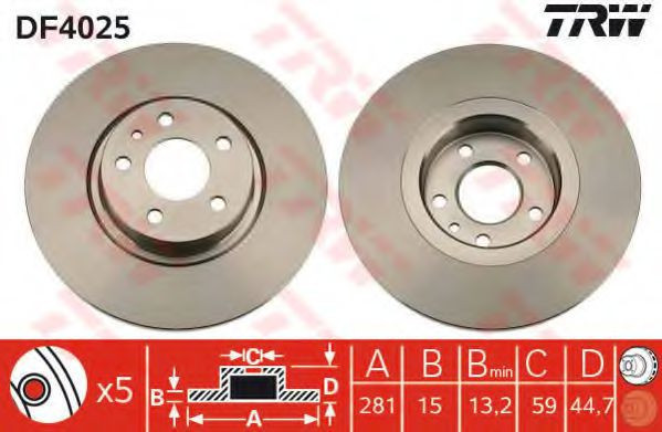Disc frana ALFA ROMEO 156 (932) (1997 - 2005) TRW DF4025