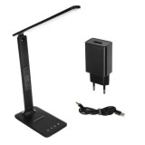 Lampa birou LED cu termometru, acumulator si cablu de date inluse, Negru, Oem