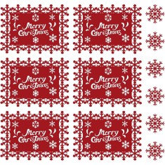 Set 12 servete pentru masa si suporturi de pahare/tacamuri, flippy, scris merry christmas, 6 servete 25x35 cm, 6 suporturi de 10x10 cm, rosu