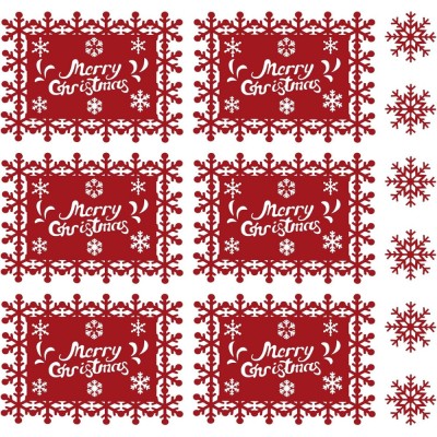 Set 12 servete pentru masa si suporturi de pahare/tacamuri, flippy, scris merry christmas, 6 servete 25x35 cm, 6 suporturi de 10x10 cm, rosu foto