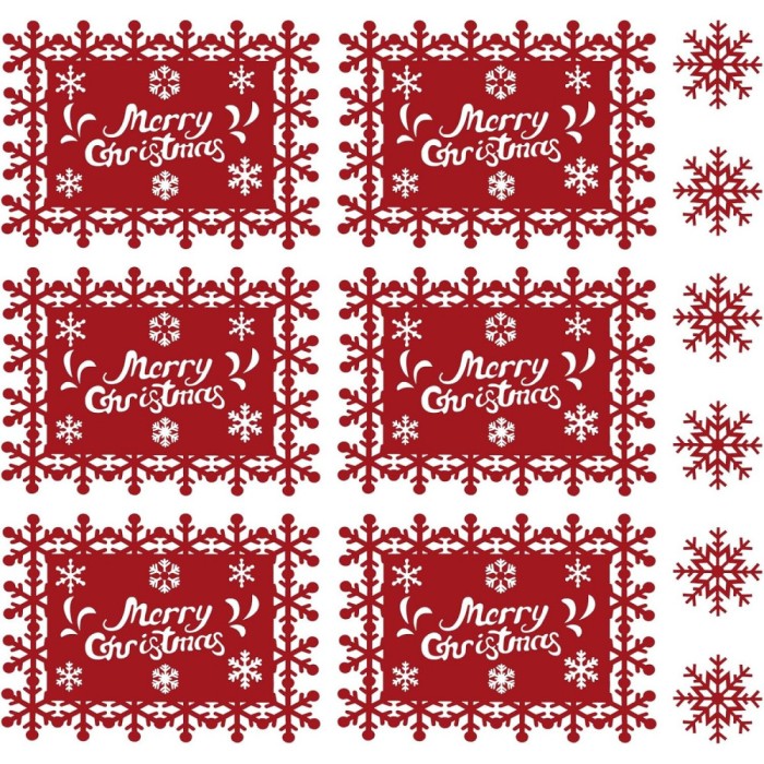Set 12 servete pentru masa si suporturi de pahare/tacamuri, flippy, scris merry christmas, 6 servete 25x35 cm, 6 suporturi de 10x10 cm, rosu