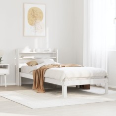 vidaXL Cadru de pat cu tăblie, alb, 75x190 cm, lemn masiv de pin 3306773