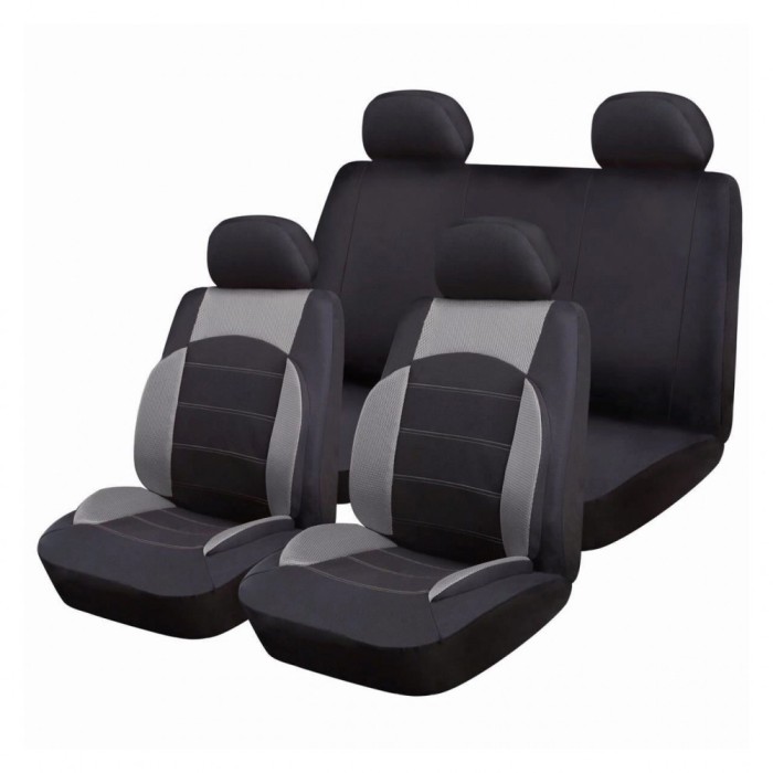 Set Huse Scaune Auto pentru BMW X2 - RoGroup Sport Line Gri, cu fermoare pentru bancheta rabatabila, 9 bucati