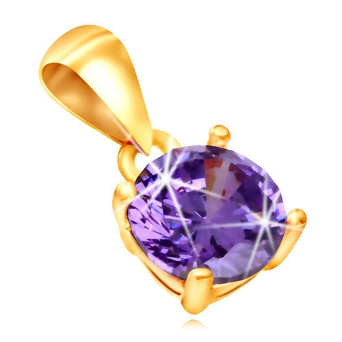 Pandantiv din aur 585 - zirconiu violet strălucitor &icirc;n montură cu decupaje dreptunghiulare