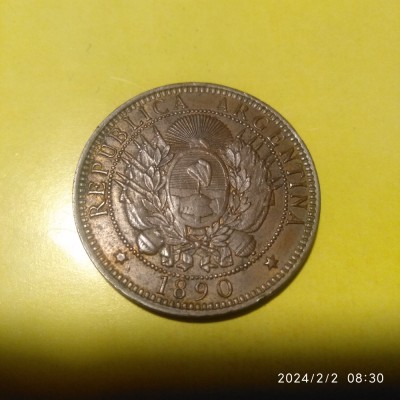 -Y- MONEDA ARGENTINA 2 DOS CENTAVOS 1890 VG+ foto