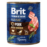 Brit Premium By Nature, Porc și Trahee, Conservă hrană umedă fără cereale c&acirc;ini, (pate), 800g